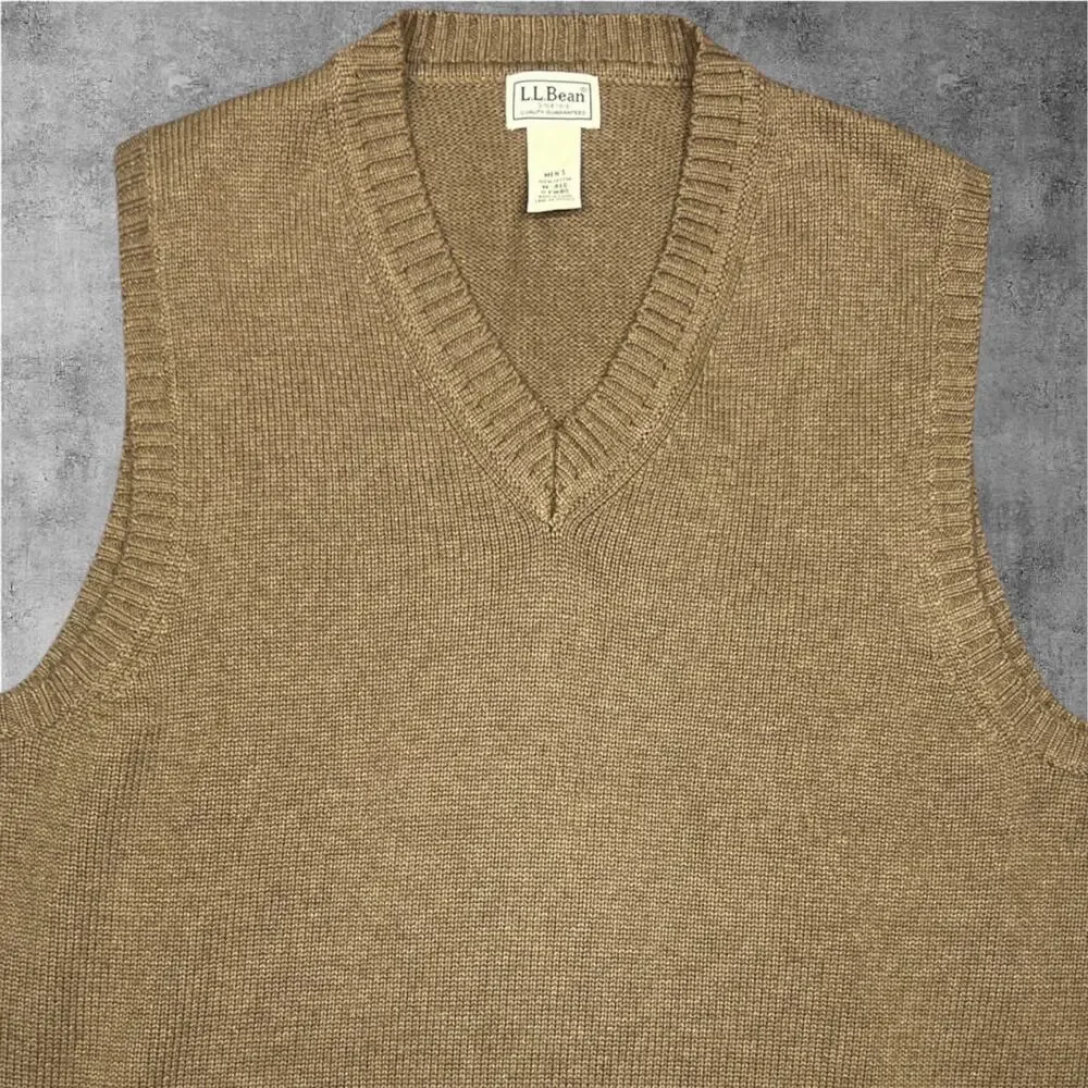 L.L. Bean Men's Medium Pullover Brown Sweater 100% Cotton V-neck EUC Classic